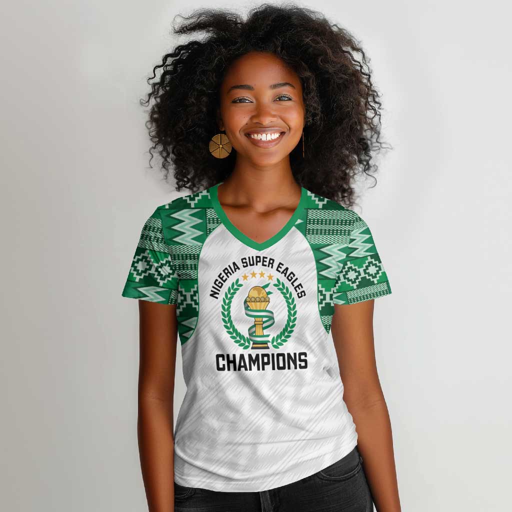 Custom Nigeria Super Eagles Women V-Neck T-Shirt African Football Champions 2025