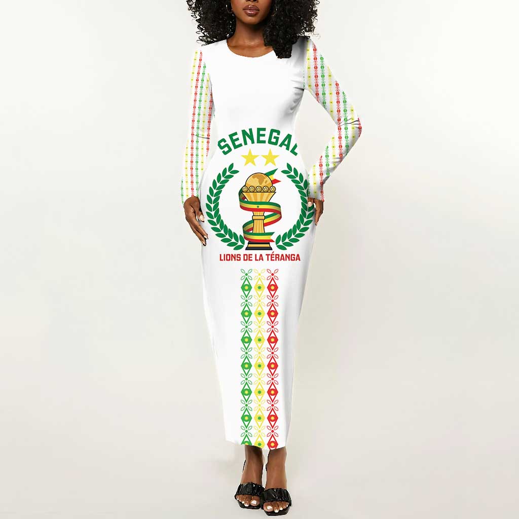 Custom Senegal Lions of Teranga Long Sleeve Bodycon Dress African Football Champions 2025