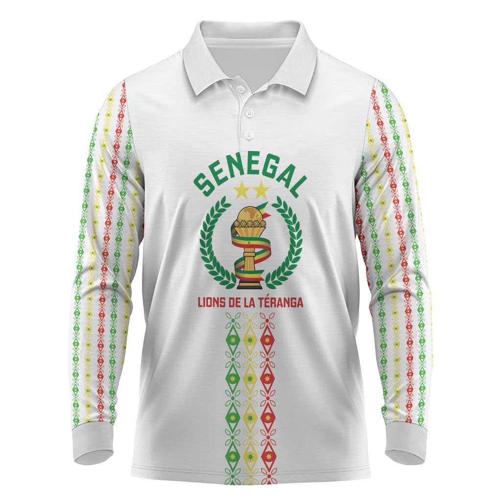 Custom Senegal Lions of Teranga Long Sleeve Polo Shirt African Football Champions 2025