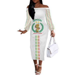 Custom Senegal Lions of Teranga Off The Shoulder Long Sleeve Dress African Football Champions 2025