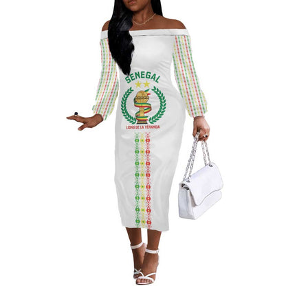 Custom Senegal Lions of Teranga Off The Shoulder Long Sleeve Dress African Football Champions 2025