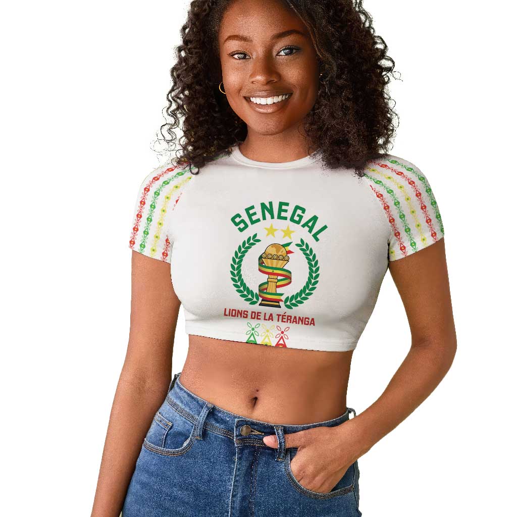Custom Senegal Lions of Teranga Raglan Cropped T shirt African Football Champions 2025