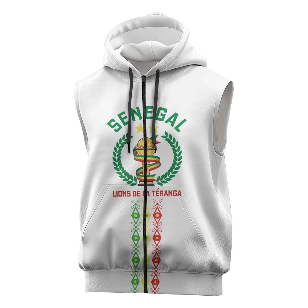 Custom Senegal Lions of Teranga Sleeveless Zip Hoodie African Football Champions 2025