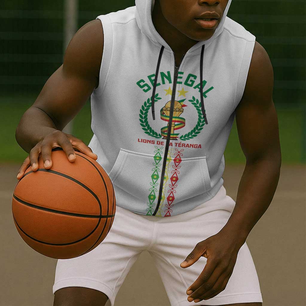Custom Senegal Lions of Teranga Sleeveless Zip Hoodie African Football Champions 2025