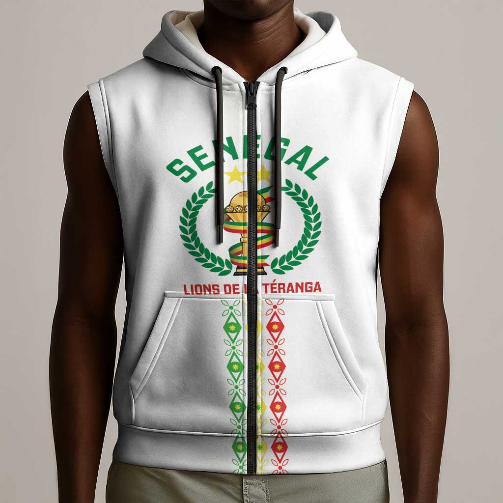 Custom Senegal Lions of Teranga Sleeveless Zip Hoodie African Football Champions 2025