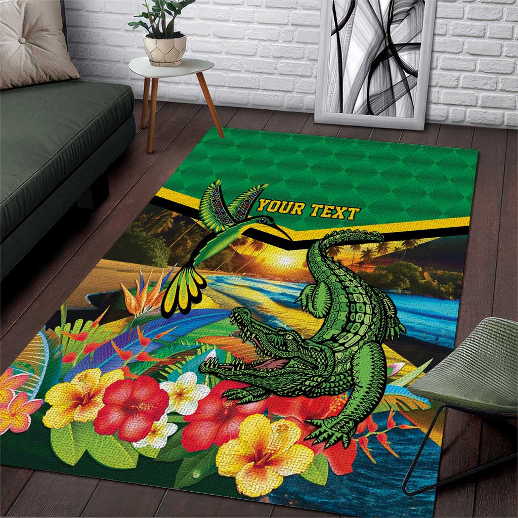 African-American Jamica Personalized Area Rug Hummingbird and Crocodiles Tropical