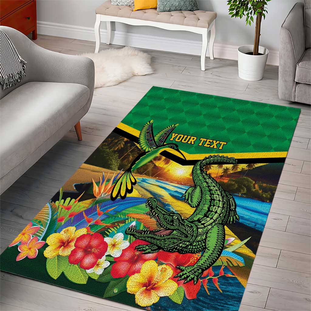 African-American Jamica Personalized Area Rug Hummingbird and Crocodiles Tropical
