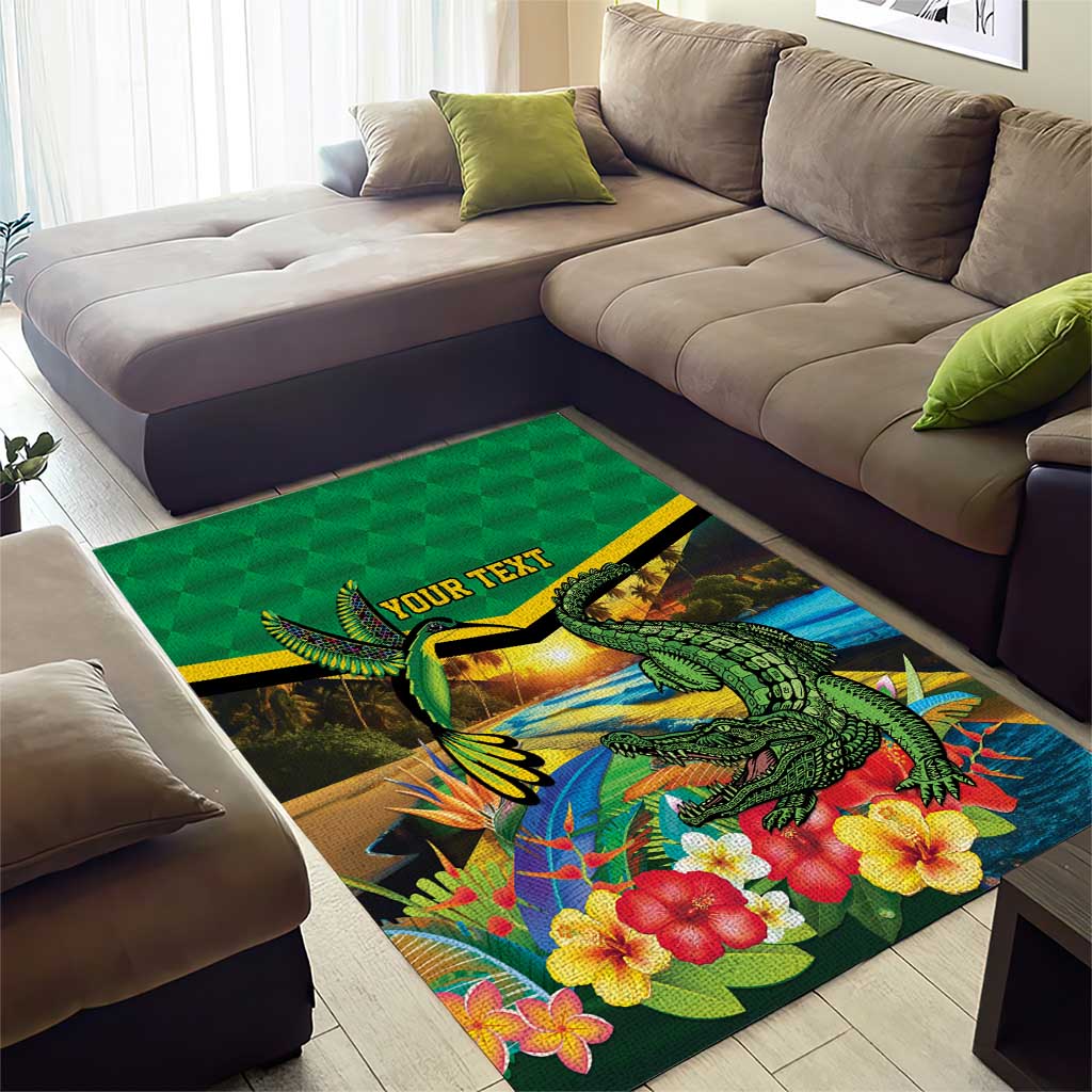 African-American Jamica Personalized Area Rug Hummingbird and Crocodiles Tropical
