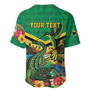 African-American Jamica Personalized Baseball Jersey Hummingbird and Crocodiles Tropical
