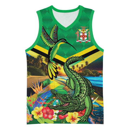 African-American Jamica Personalized Basketball Jersey Hummingbird and Crocodiles Tropical - African Pride