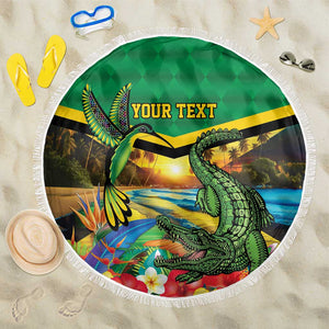 African-American Jamica Personalized Beach Blanket Hummingbird and Crocodiles Tropical