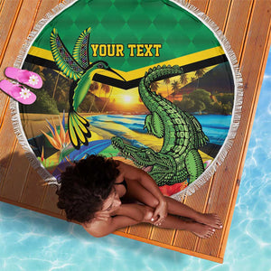 African-American Jamica Personalized Beach Blanket Hummingbird and Crocodiles Tropical