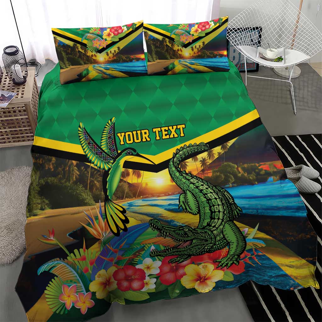 African-American Jamica Personalized Bedding Set Hummingbird and Crocodiles Tropical