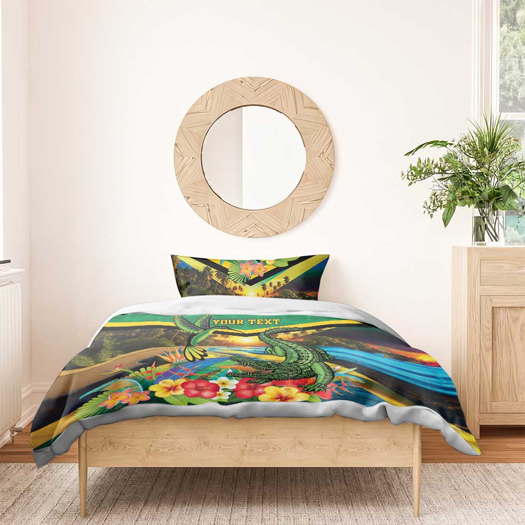 African-American Jamica Personalized Bedding Set Hummingbird and Crocodiles Tropical