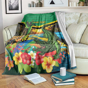 African-American Jamica Personalized Blanket Hummingbird and Crocodiles Tropical