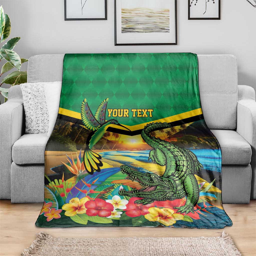 African-American Jamica Personalized Blanket Hummingbird and Crocodiles Tropical