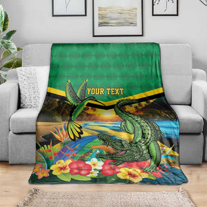 African-American Jamica Personalized Blanket Hummingbird and Crocodiles Tropical