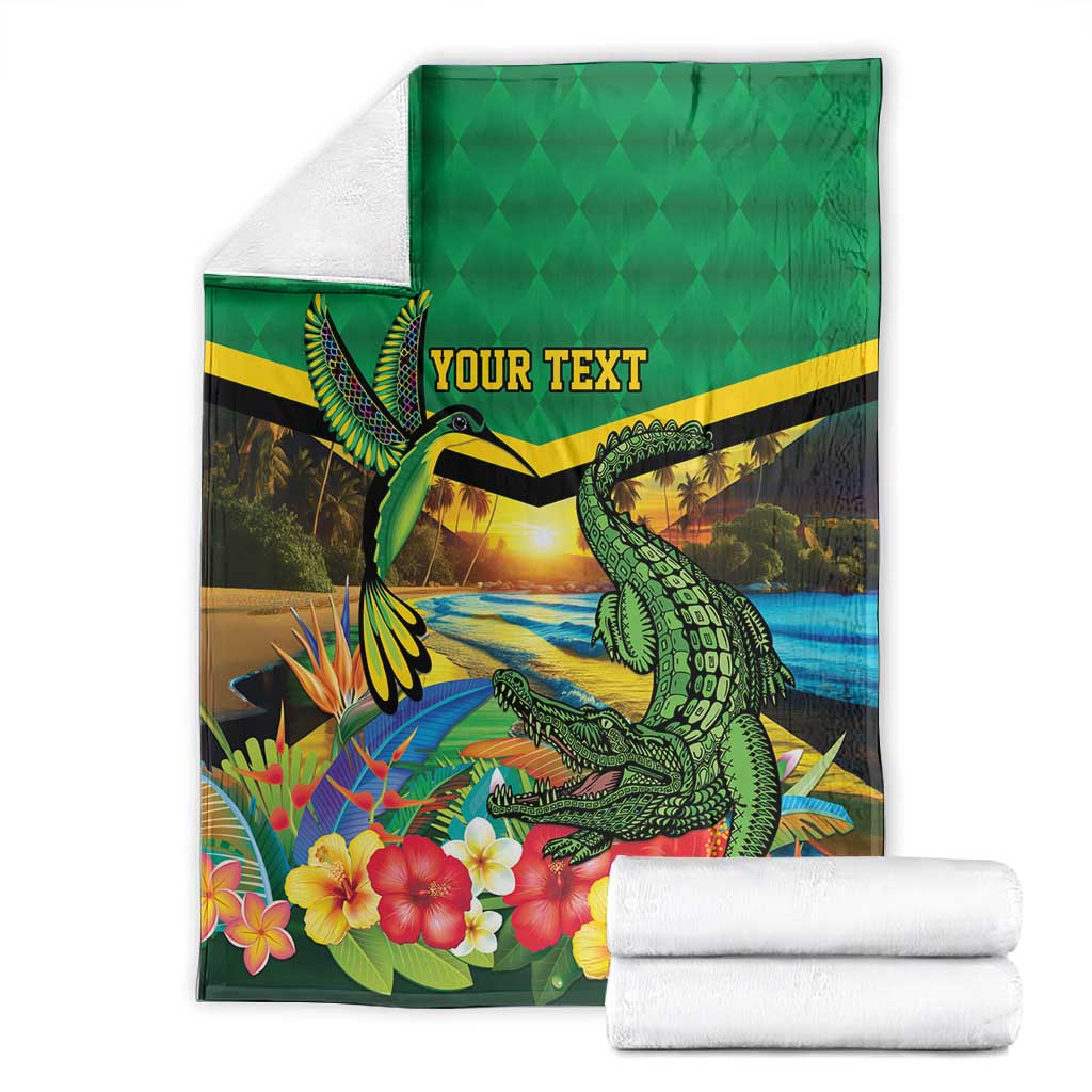 African-American Jamica Personalized Blanket Hummingbird and Crocodiles Tropical