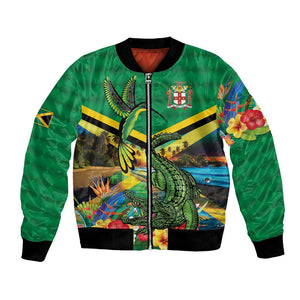 African-American Jamica Personalized Bomber Jacket Hummingbird and Crocodiles Tropical