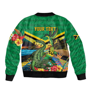 African-American Jamica Personalized Bomber Jacket Hummingbird and Crocodiles Tropical