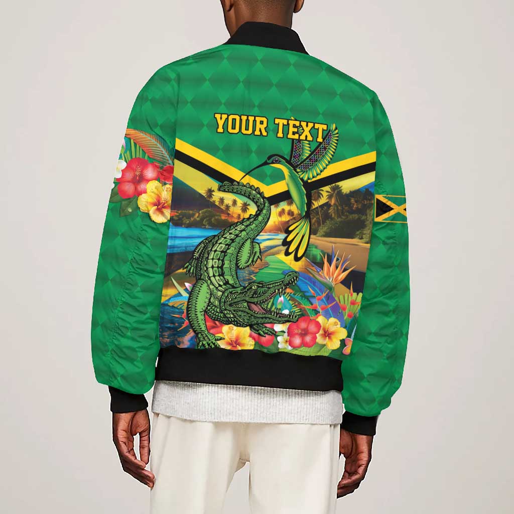 African-American Jamica Personalized Bomber Jacket Hummingbird and Crocodiles Tropical