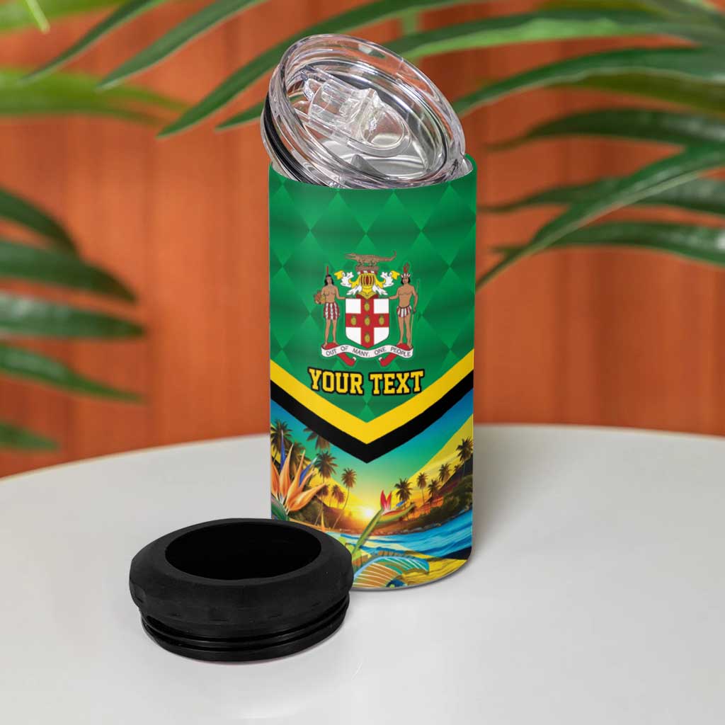 African-American Jamica Personalized 4 in 1 Can Cooler Tumbler Hummingbird and Crocodiles Tropical