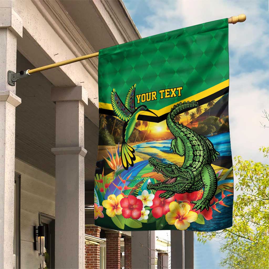 African-American Jamica Personalized Garden Flag Hummingbird and Crocodiles Tropical
