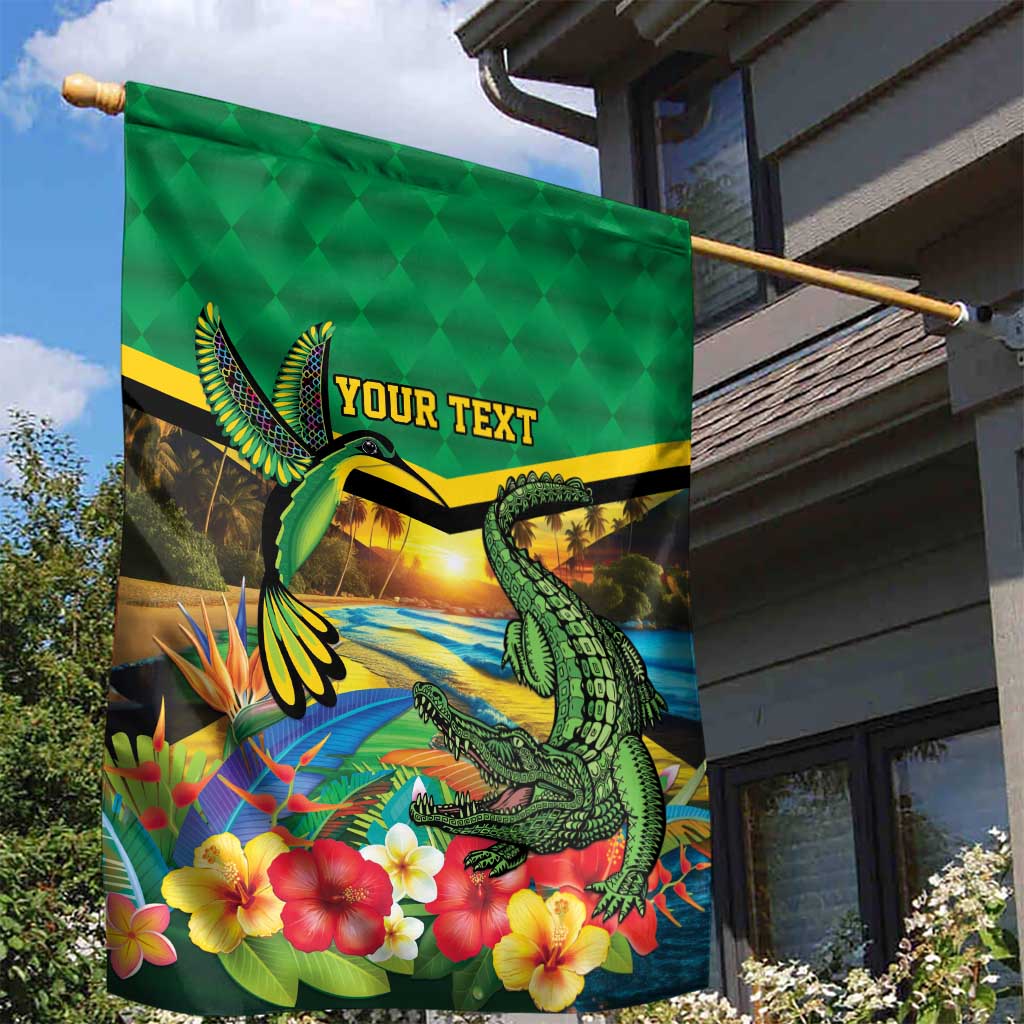 African-American Jamica Personalized Garden Flag Hummingbird and Crocodiles Tropical