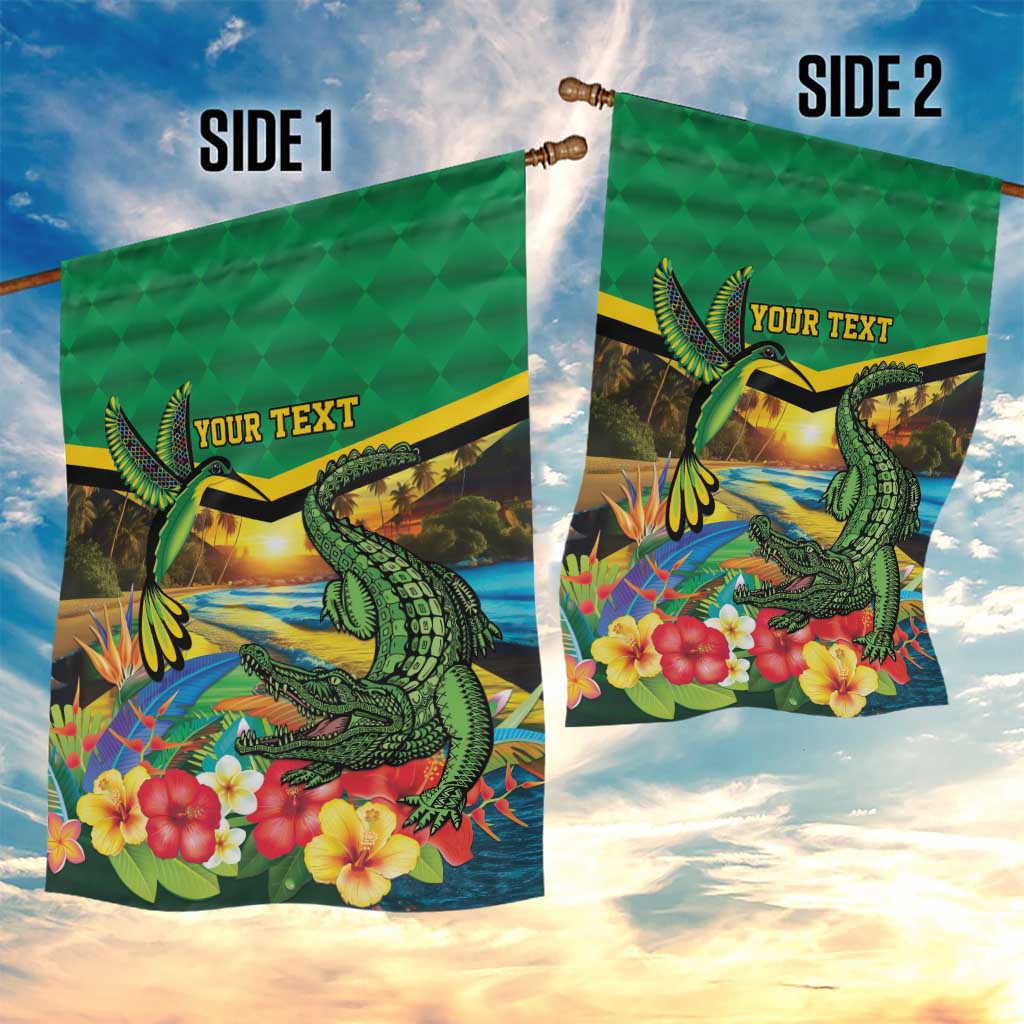 African-American Jamica Personalized Garden Flag Hummingbird and Crocodiles Tropical