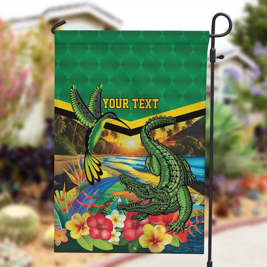 African-American Jamica Personalized Garden Flag Hummingbird and Crocodiles Tropical