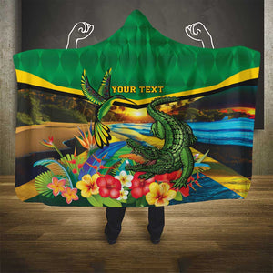 African-American Jamica Personalized Hooded Blanket Hummingbird and Crocodiles Tropical