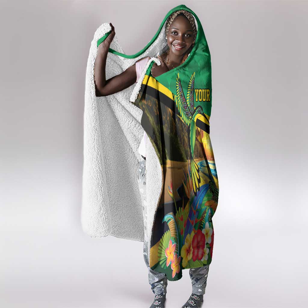 African-American Jamica Personalized Hooded Blanket Hummingbird and Crocodiles Tropical
