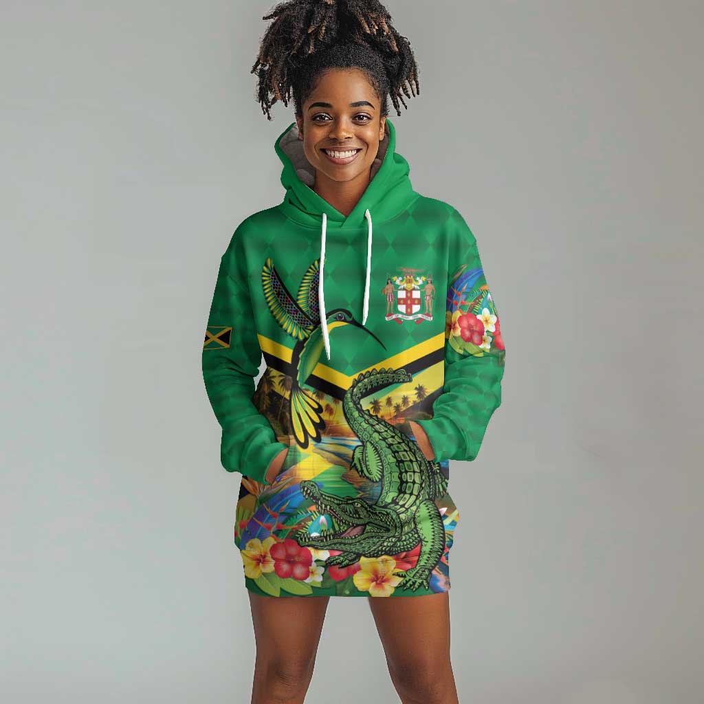 African-American Jamica Personalized Hoodie Dress Hummingbird and Crocodiles Tropical