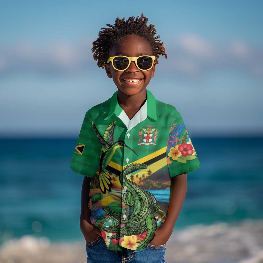 African-American Jamica Personalized Kid Hawaiian Shirt Hummingbird and Crocodiles Tropical
