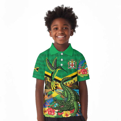 African-American Jamica Personalized Kid Polo Shirt Hummingbird and Crocodiles Tropical