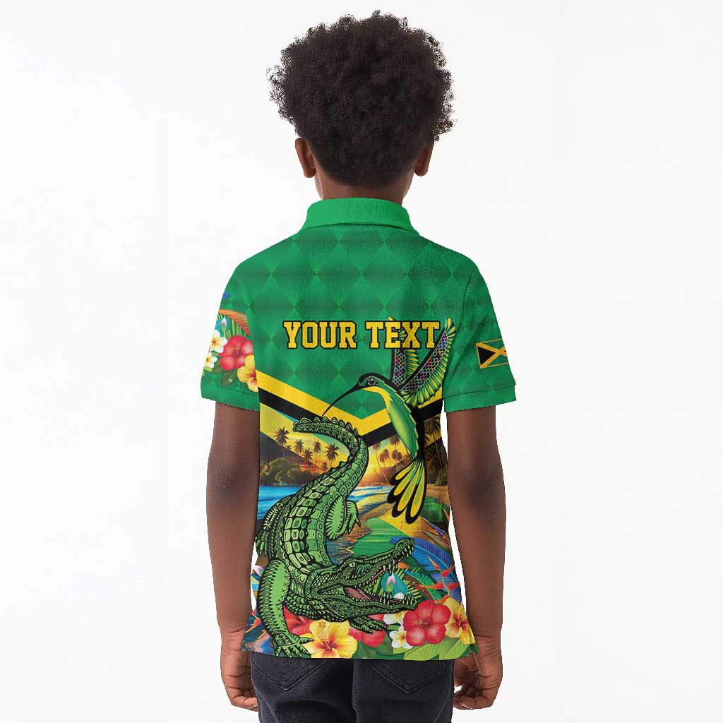 African-American Jamica Personalized Kid Polo Shirt Hummingbird and Crocodiles Tropical
