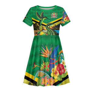 African-American Jamica Personalized Kid Short Sleeve Dress Hummingbird and Crocodiles Tropical