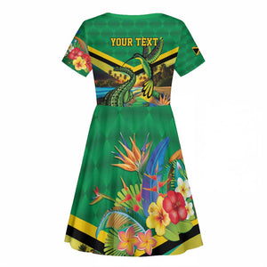 African-American Jamica Personalized Kid Short Sleeve Dress Hummingbird and Crocodiles Tropical