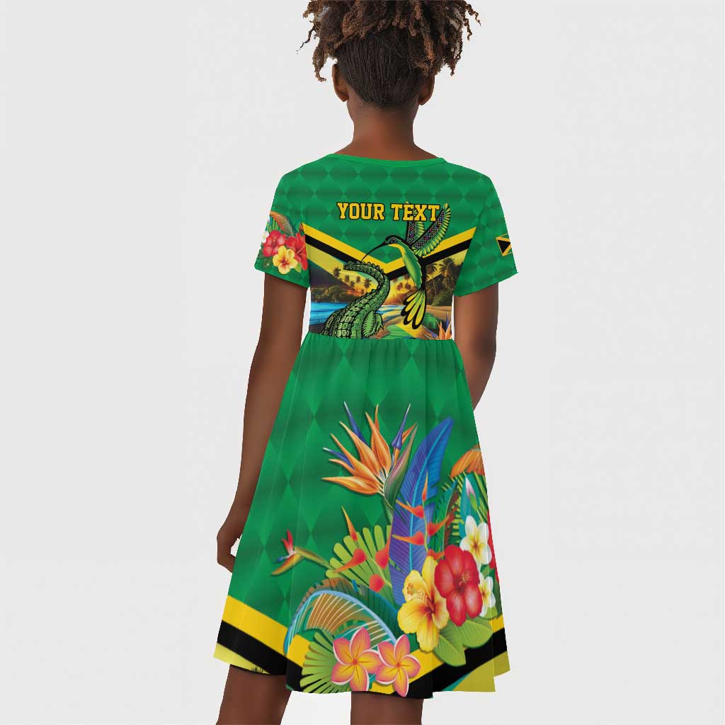 African-American Jamica Personalized Kid Short Sleeve Dress Hummingbird and Crocodiles Tropical