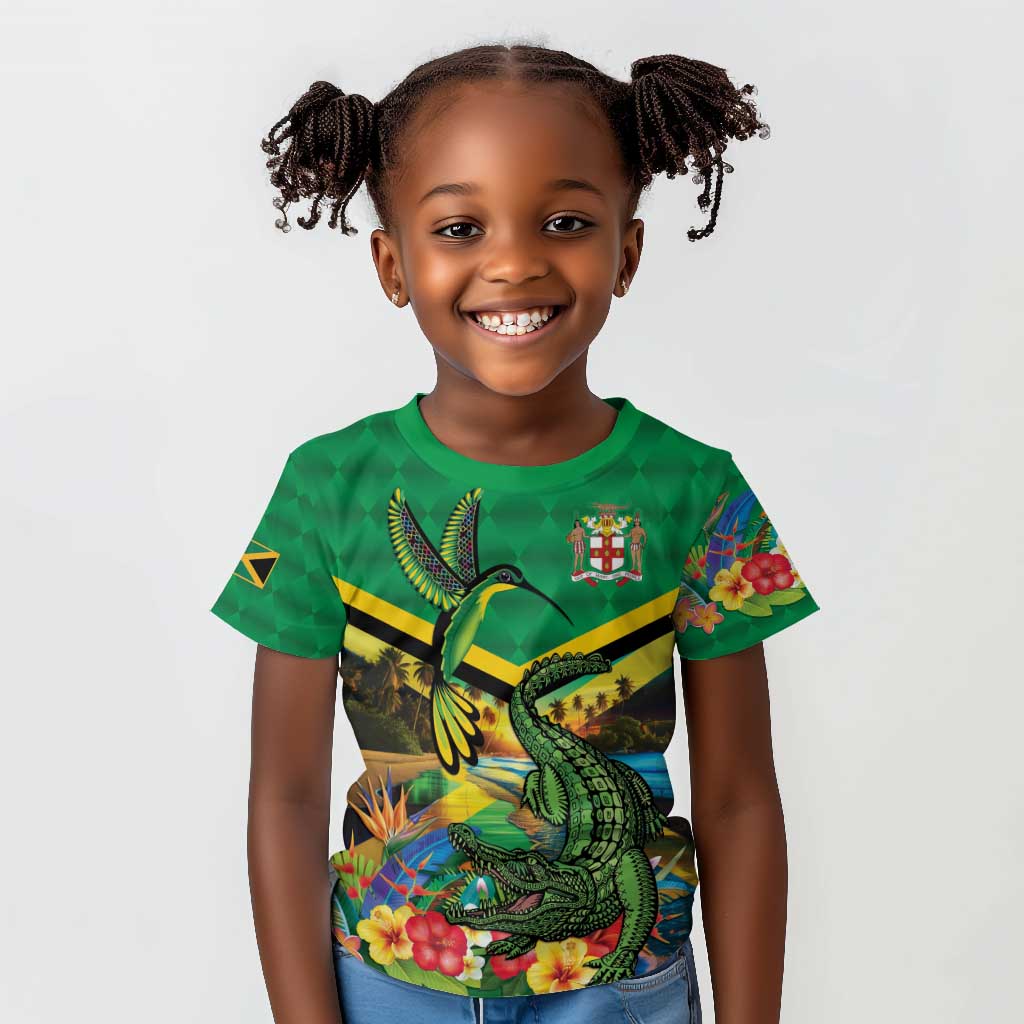African-American Jamica Personalized Kid T shirt Hummingbird and Crocodiles Tropical