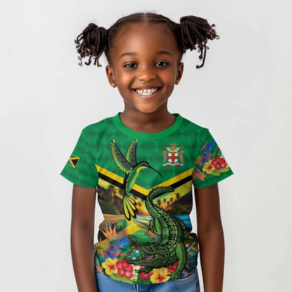 African-American Jamica Personalized Kid T shirt Hummingbird and Crocodiles Tropical