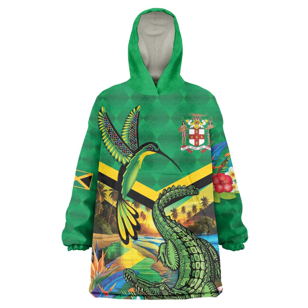 African-American Jamica Personalized Kid Wearable Blanket Hoodie Hummingbird and Crocodiles Tropical