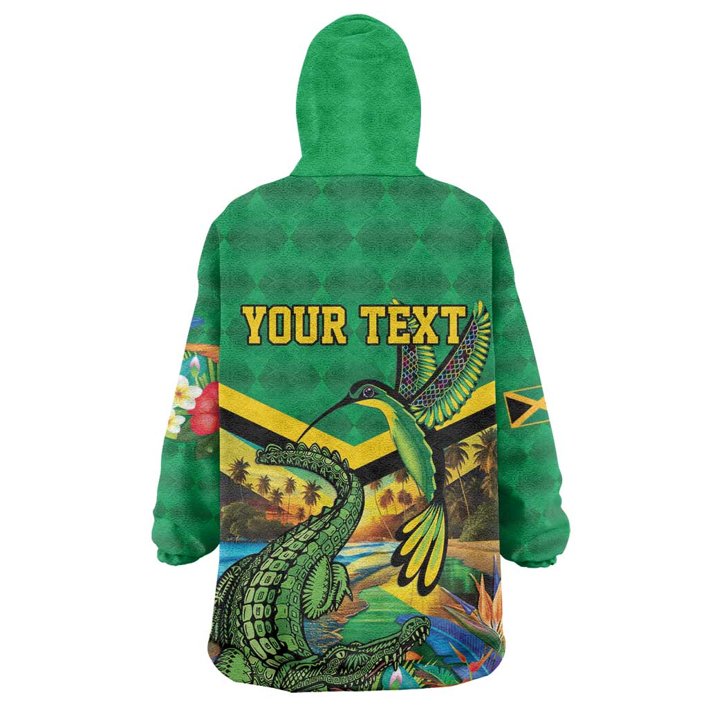 African-American Jamica Personalized Kid Wearable Blanket Hoodie Hummingbird and Crocodiles Tropical