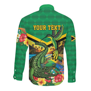 African-American Jamica Personalized Long Sleeve Button Shirt Hummingbird and Crocodiles Tropical