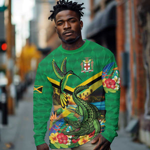 African-American Jamica Personalized Long Sleeve Shirt Hummingbird and Crocodiles Tropical