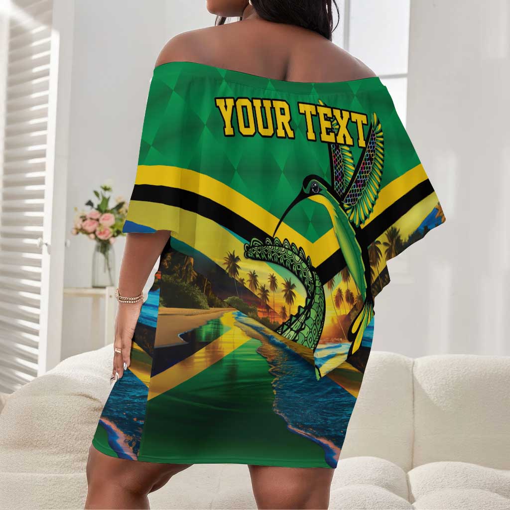 African-American Jamica Personalized Off Shoulder Short Dress Hummingbird and Crocodiles Tropical