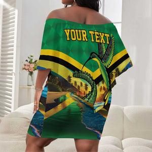African-American Jamica Personalized Off Shoulder Short Dress Hummingbird and Crocodiles Tropical