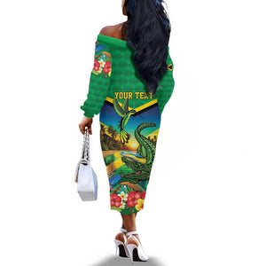 African-American Jamica Personalized Off The Shoulder Long Sleeve Dress Hummingbird and Crocodiles Tropical