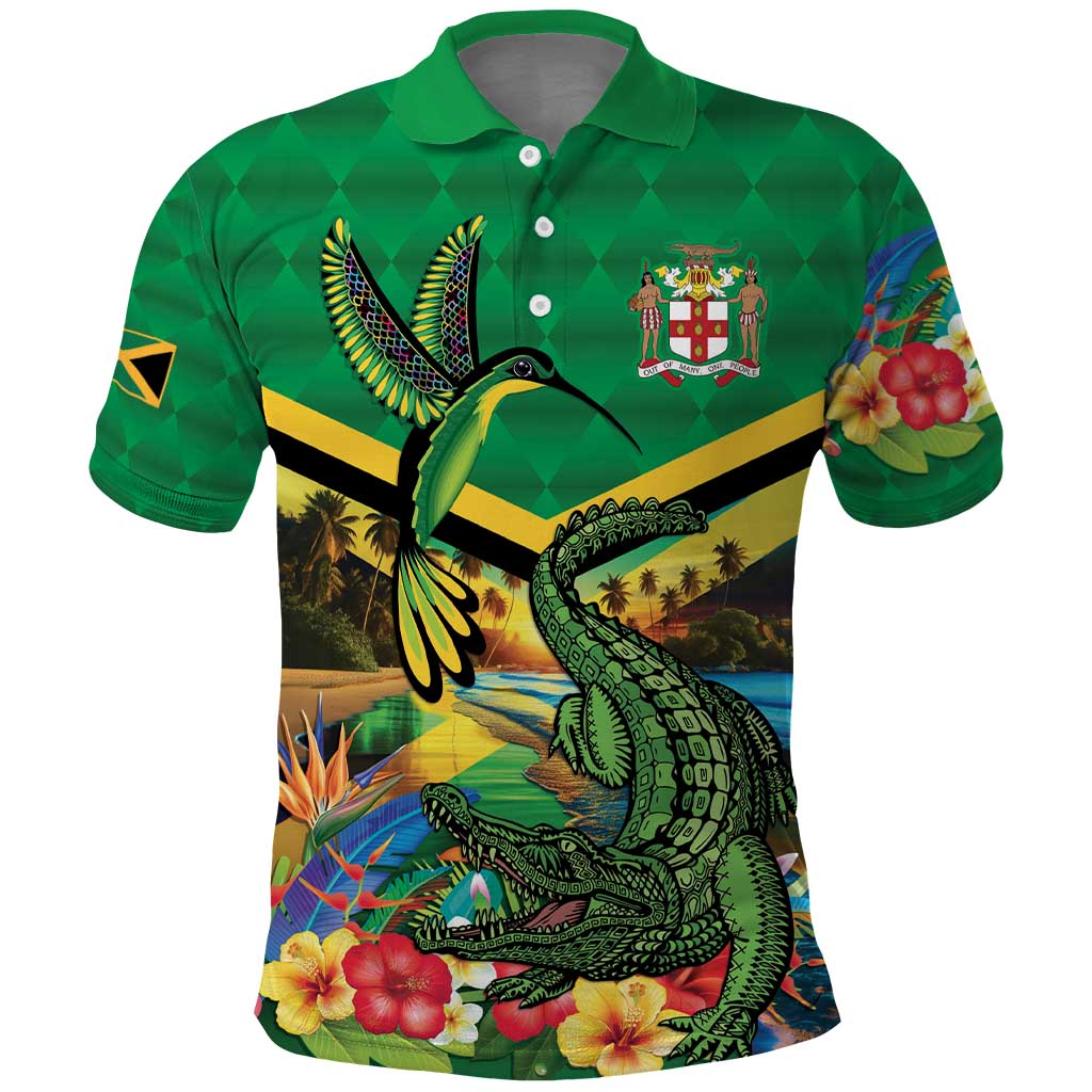 African-American Jamica Personalized Polo Shirt Hummingbird and Crocodiles Tropical