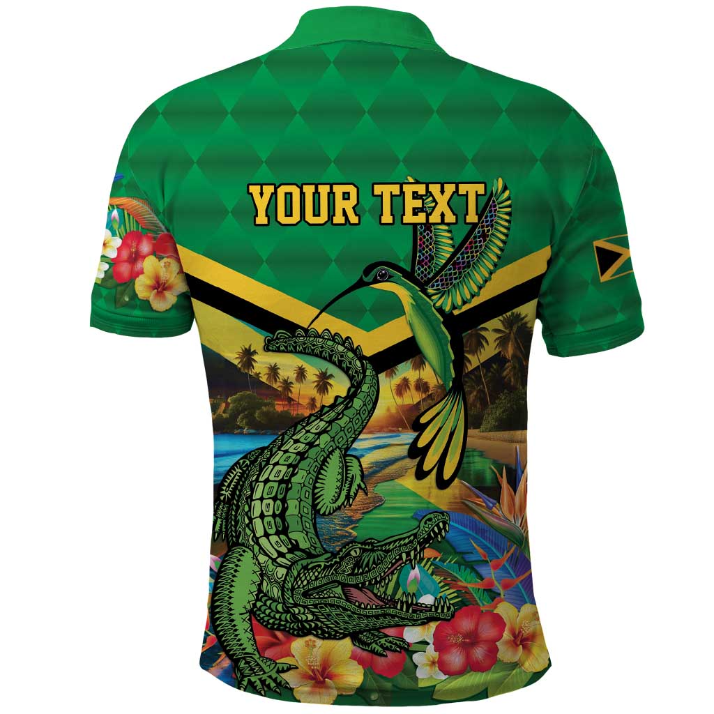 African-American Jamica Personalized Polo Shirt Hummingbird and Crocodiles Tropical